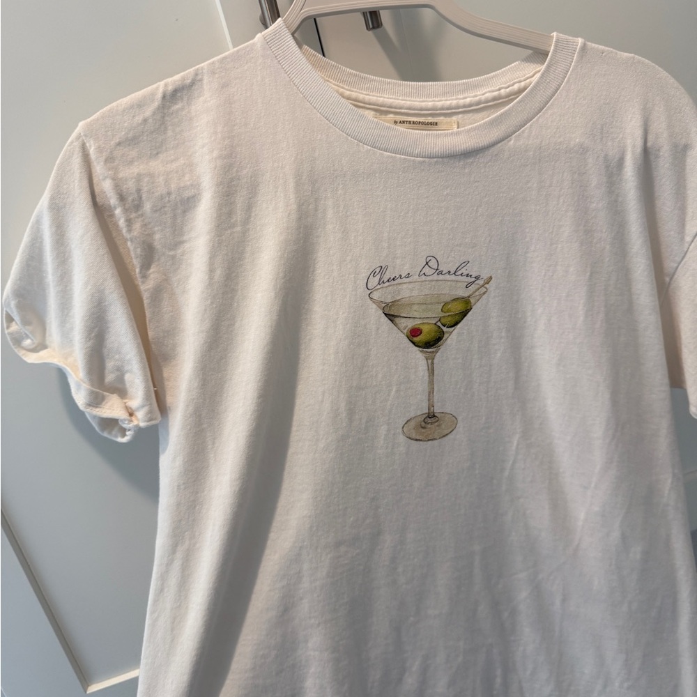 Anthropologie White Short Sleeve Tee with Graphic Design